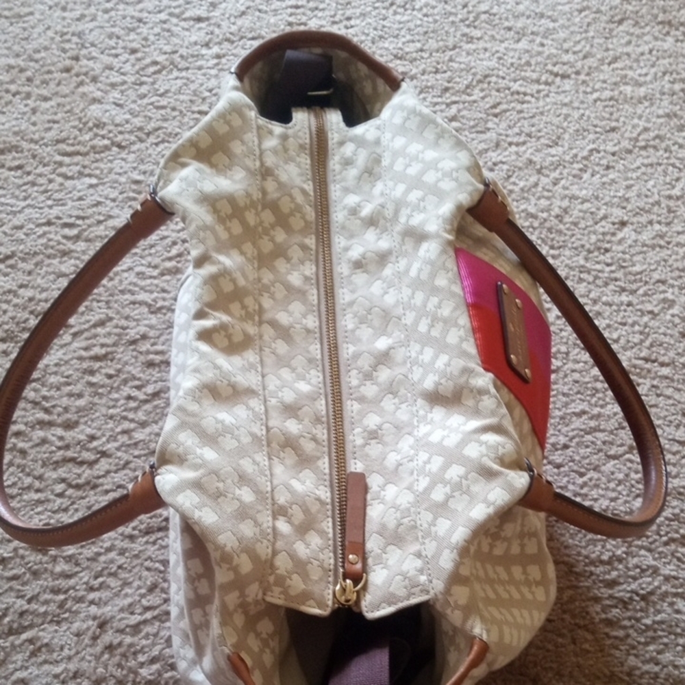 Kate Spade New York Cream and Pink Tote Canvas Tote Weekender Diaper Bag - Picture 7 of 17